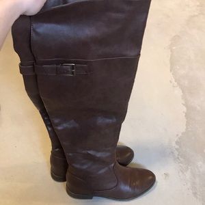 Brown over the knee leather boots